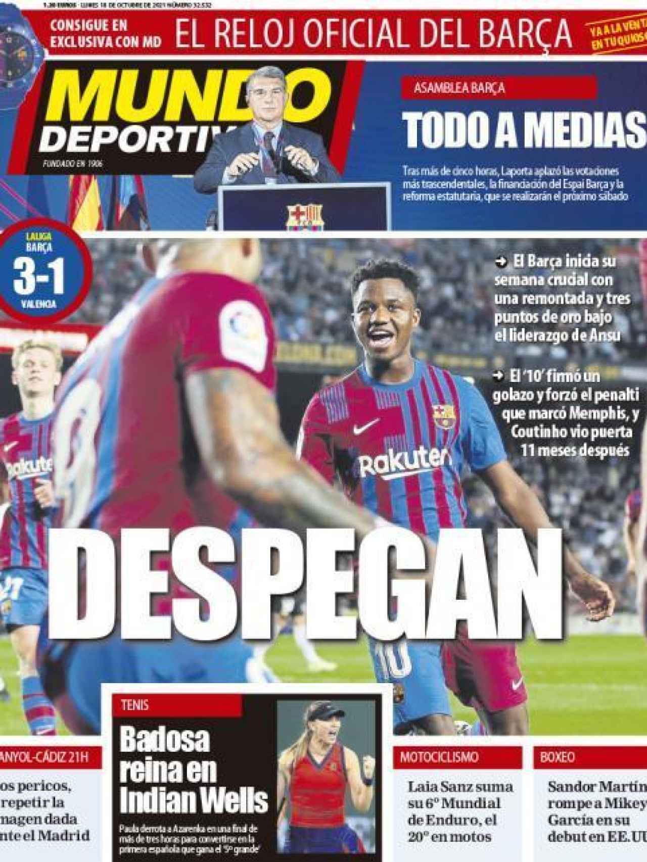 La portada del diario Mundo Deportivo (18/10/2021)