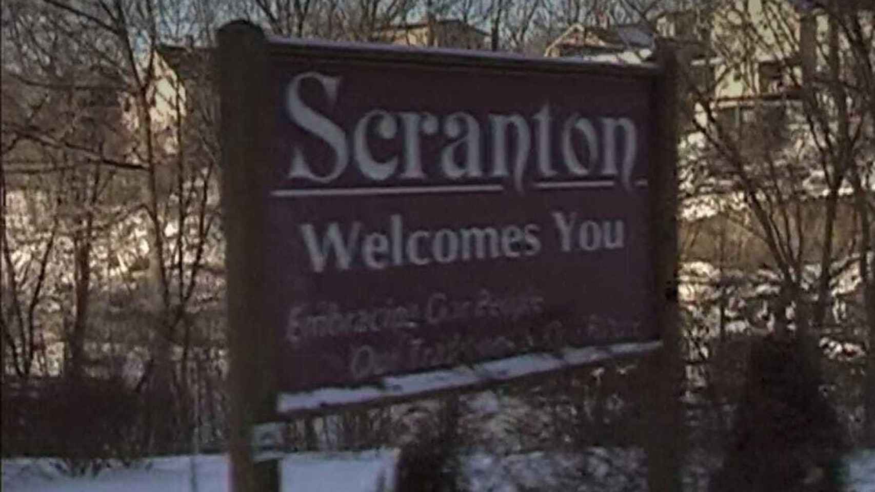 El cartel de Bienvenido a Scranton.