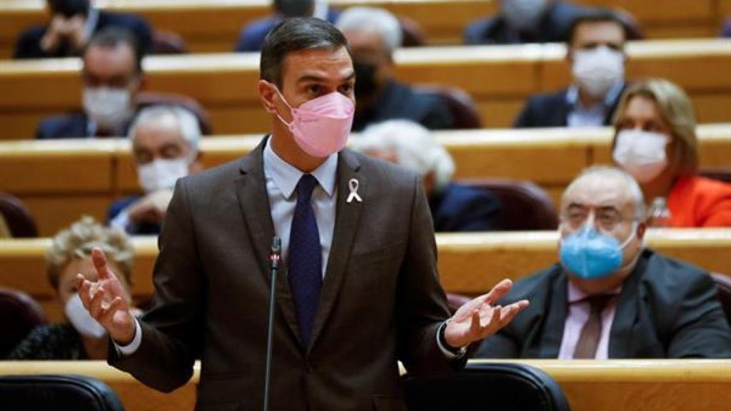 El presidente del Gobierno, Pedro Sánchez, interviene durante el pleno del Senado, este martes en Madrid.