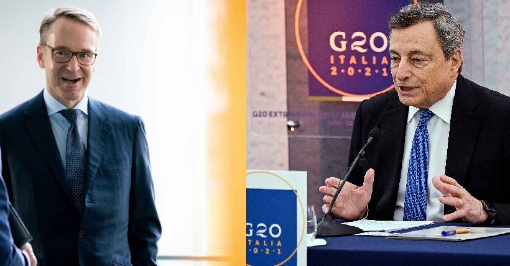 El presidente del Bundesbank, Jens Weidmann, y el primer ministro italiano, Mario Draghi.