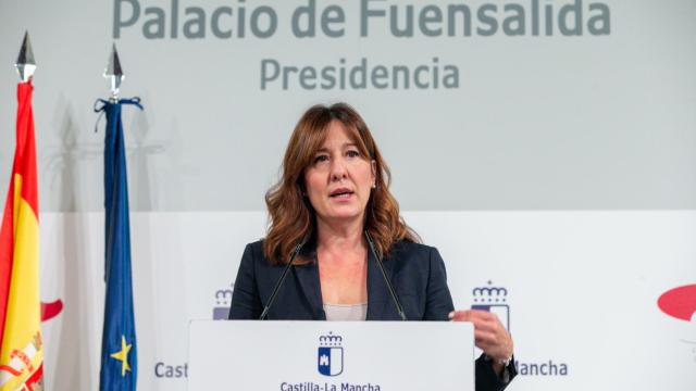 Blanca Fernández, consejera de Igualdad y portavoz del Gobierno de Castilla-La Mancha, este miércoles en rueda de prensa