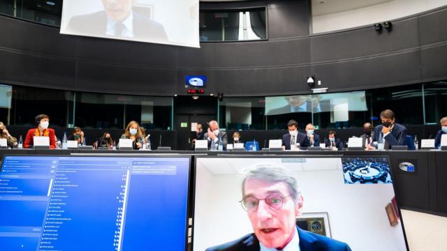 El presidente de la Eurocámara, David Sassoli, durante la conferencia de presidentes de este miércoles