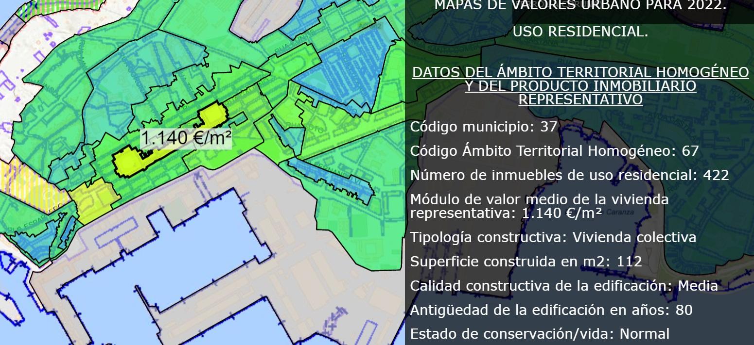 Mapa de valores urbanos para 2022, calle Real: Fuente: sedecatastro.gob