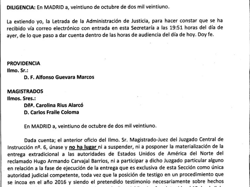 Encabezamiento de la providencia dictada este jueves por la Sala de lo Penal de la Audiencia Nacional.