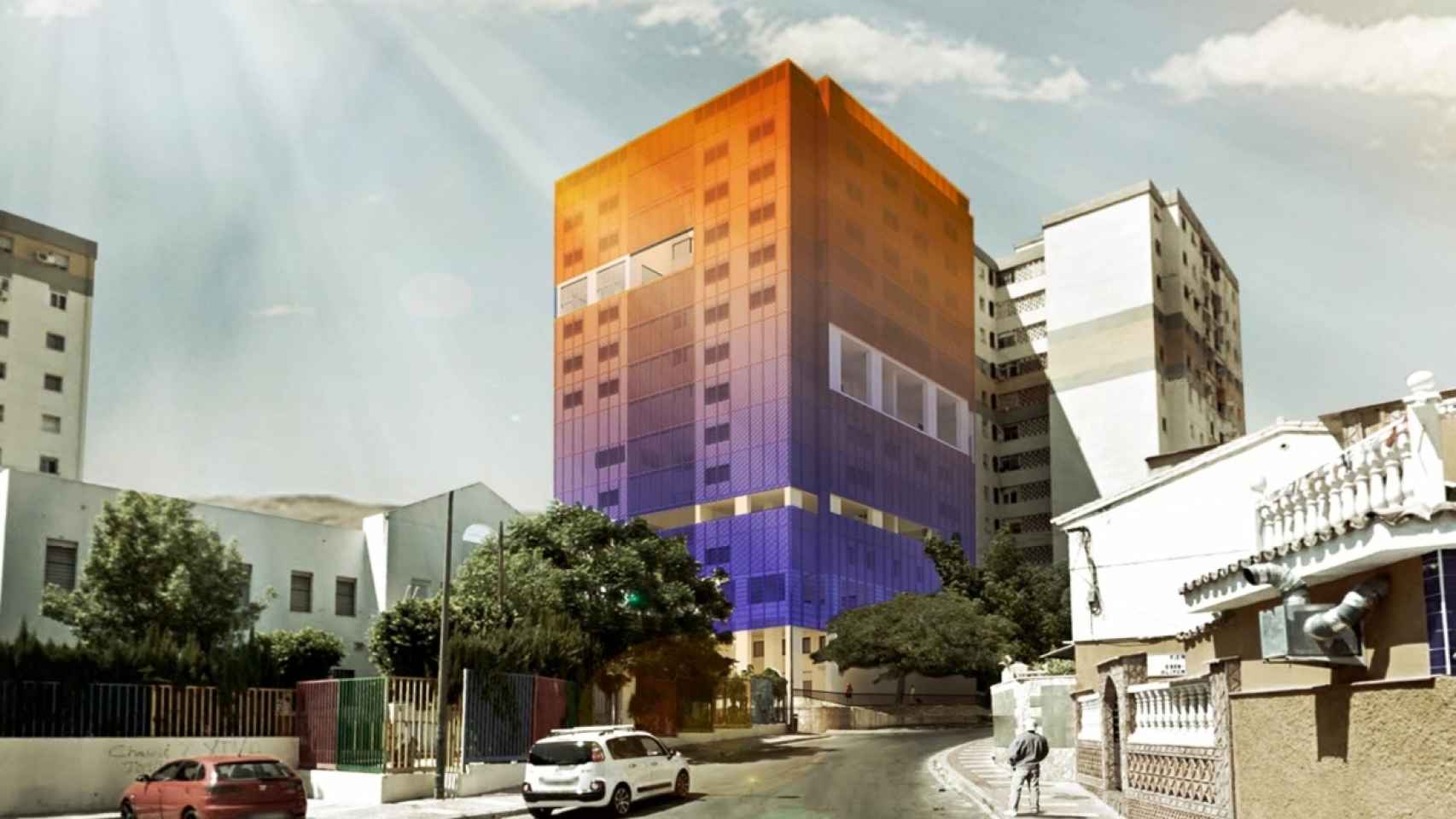 Infografía del proceso de transformación del edificio de calle Cabriel, 27, en Málaga.