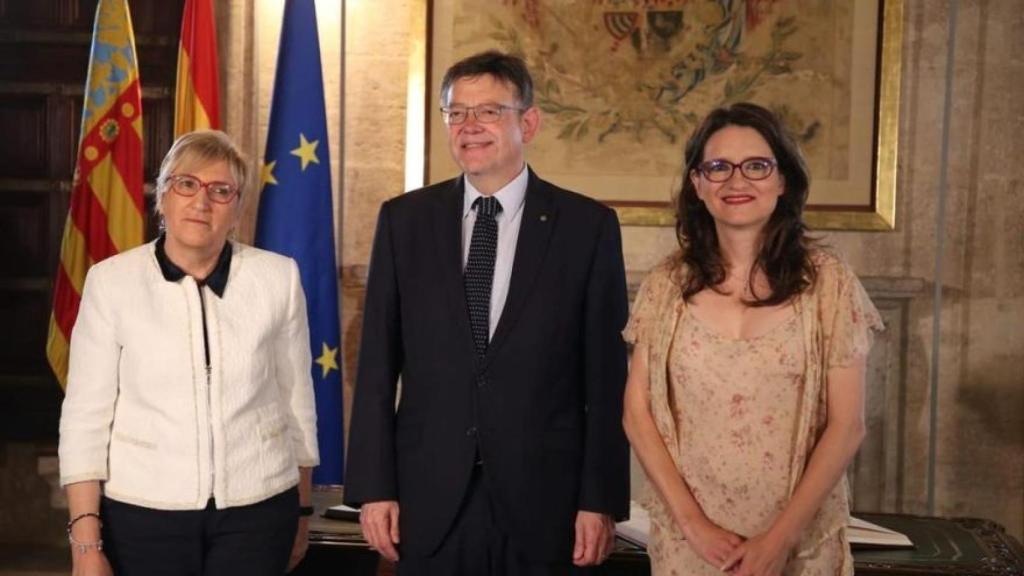 La consellera de Sanidad, Ana Barceló, junto a Ximo Puig y Mónica Oltra.