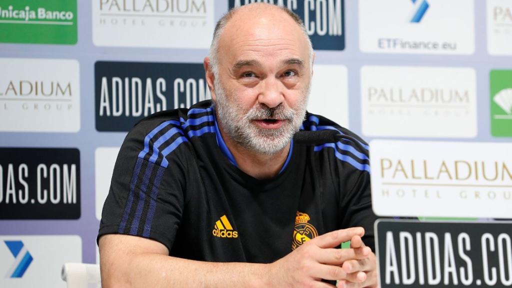 Pablo Laso, en rueda de prensa con el Real Madrid de Baloncesto