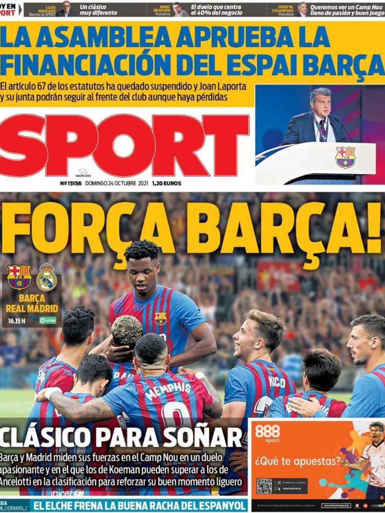 Portada Sport, domingo 24 de octubre de 2021