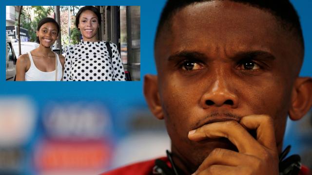 Samuel Eto'o en montaje de EL ESPAÑOL junto a su presunta hija Erika y la madre de esta, Adilnelsa do Rosario.