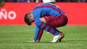 Gerard Piqué, triste tras la derrota del Barça en Vallecas