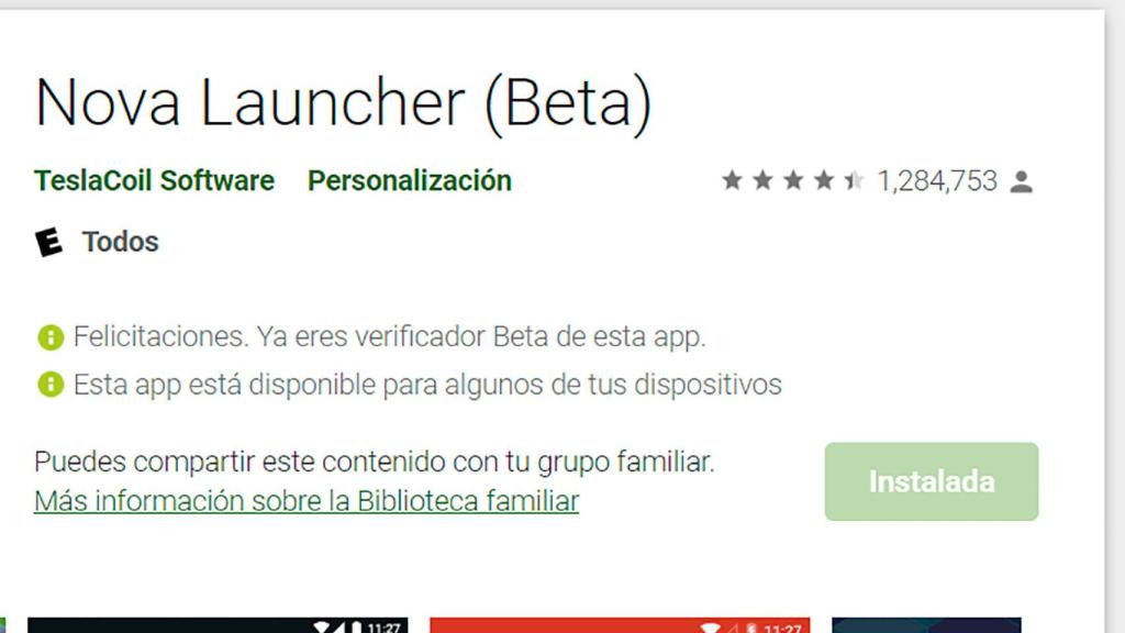 Nova launcher en la Play Store