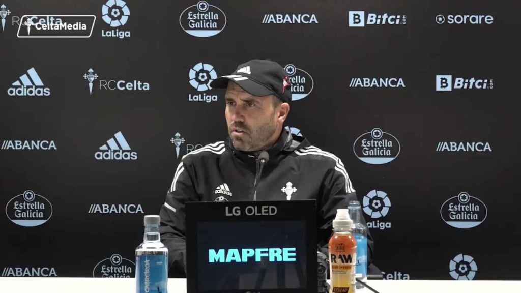 Eduardo, el Chacho, Coudet, durante una rueda de prensa previa a un partido.