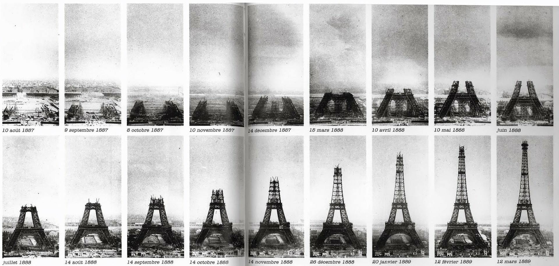Construcción de la Torre Eiffel entre 1887 y 1889