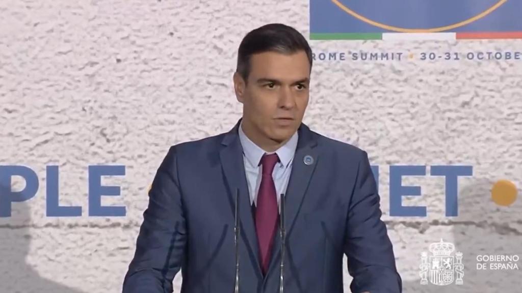 Pedro Sánchez en la rueda de prensa en el G20.