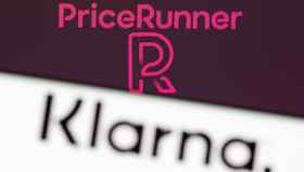 Klarna logo is seen on smartphone in front of displayed Pricerunner logo in this illustration