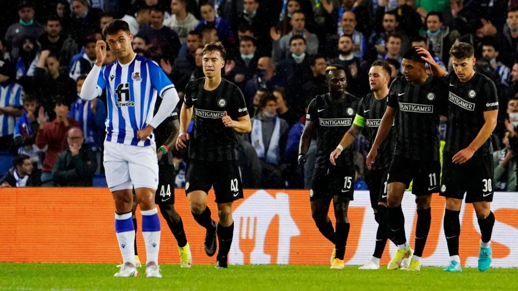 El Sturm celebra su gol ante la Real Sociedad