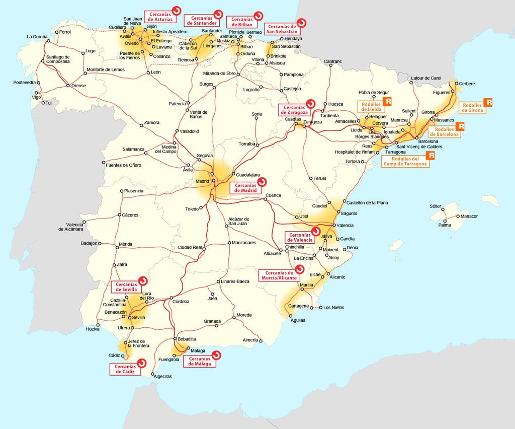 Núcleos de Cercanías de Renfe en España
