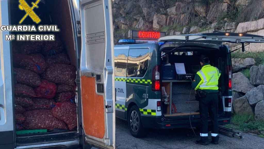 La Guardia Civil durante la intervención del marisco indocumentado.