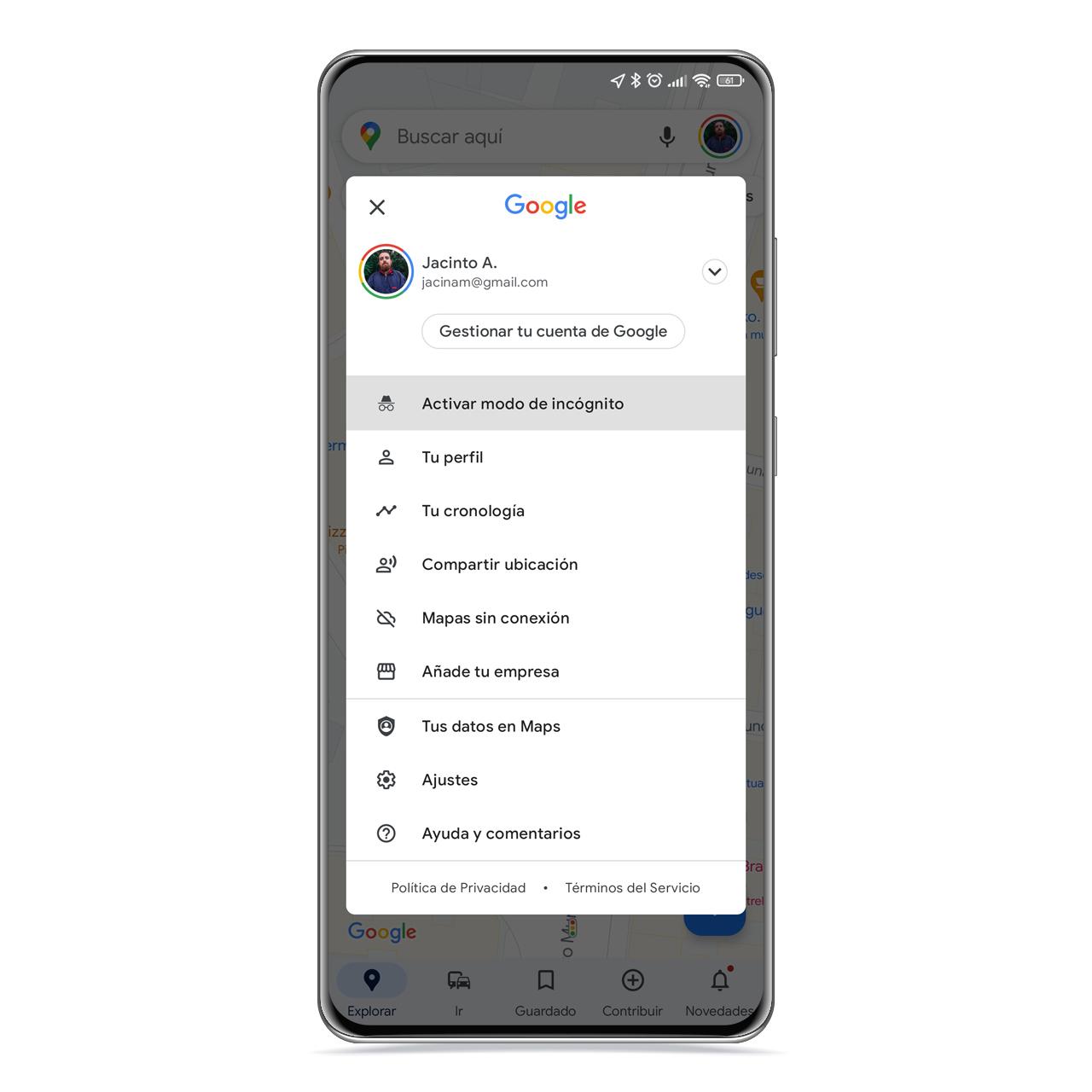 Modo incógnito en Google Maps