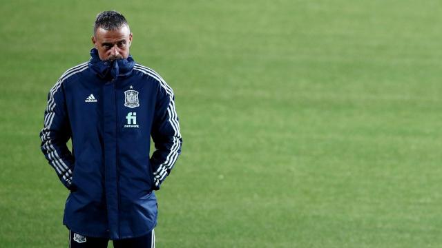 Luis Enrique, durante el último entrenamiento de la Selección antes del partido frente a Grecia