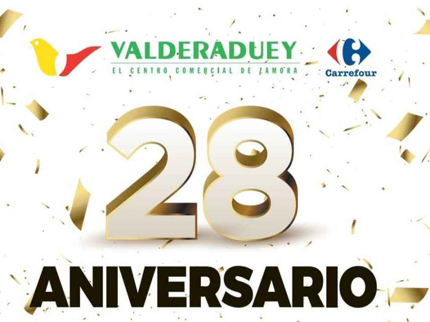Cartel del 28 aniversario del centro comercial Valderaduey