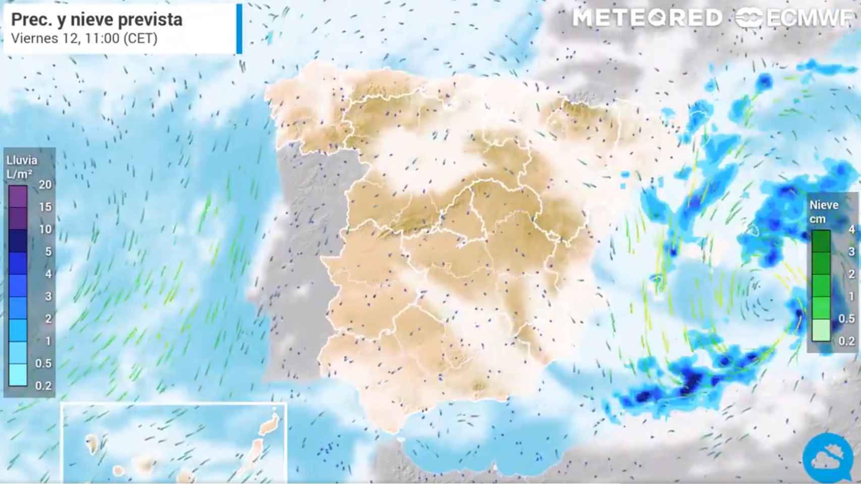 Precipitaciones previstas en España. Meteored.