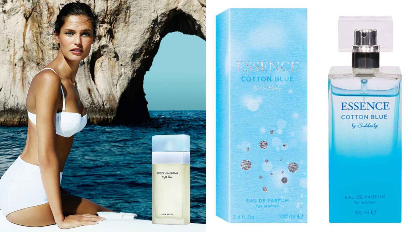 El perfume Dolce&Gabbana Light Blue y la colonia Cotton Blue de Lidl.