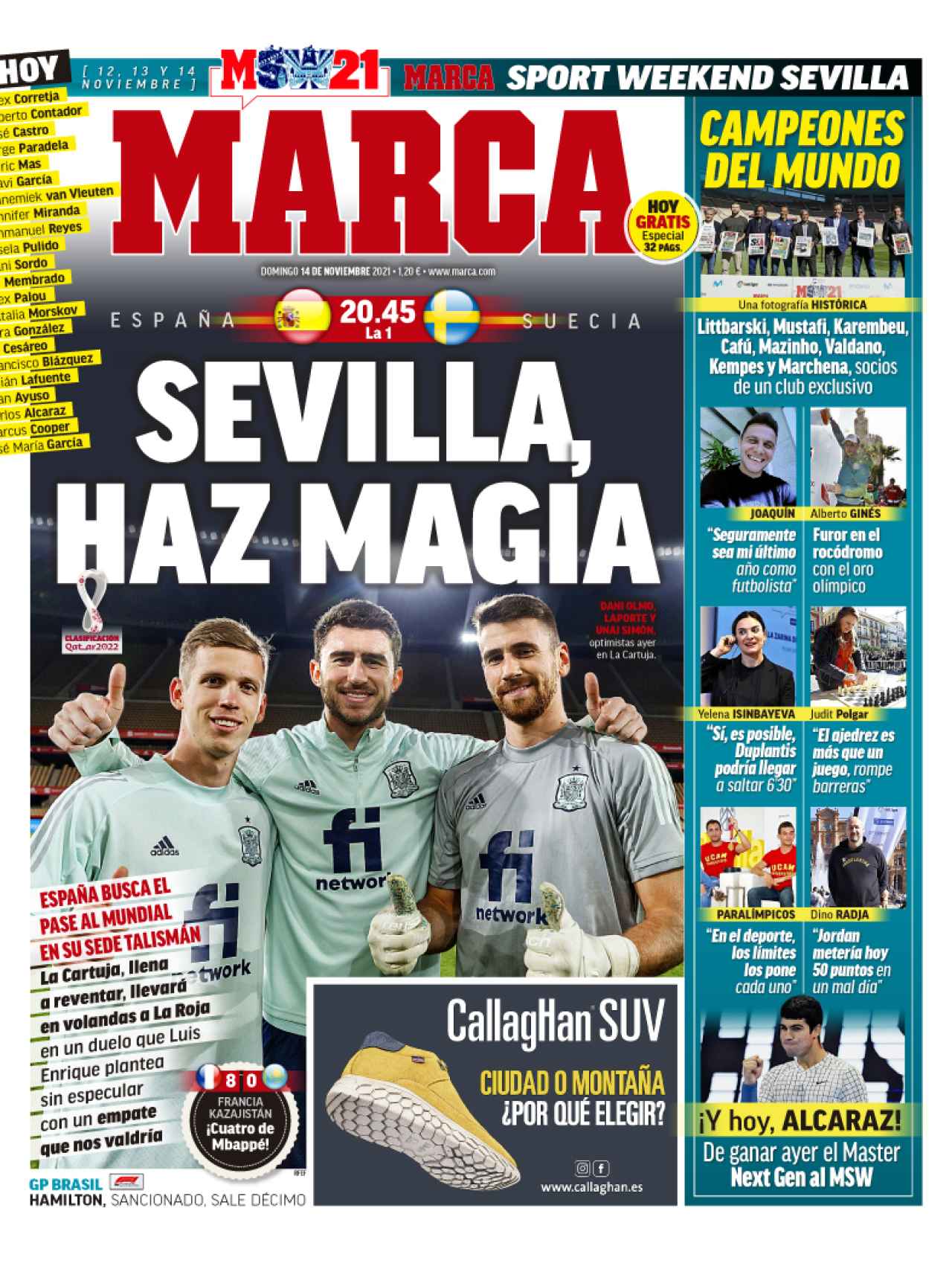 La portada del diario MARCA (14/11/2021)
