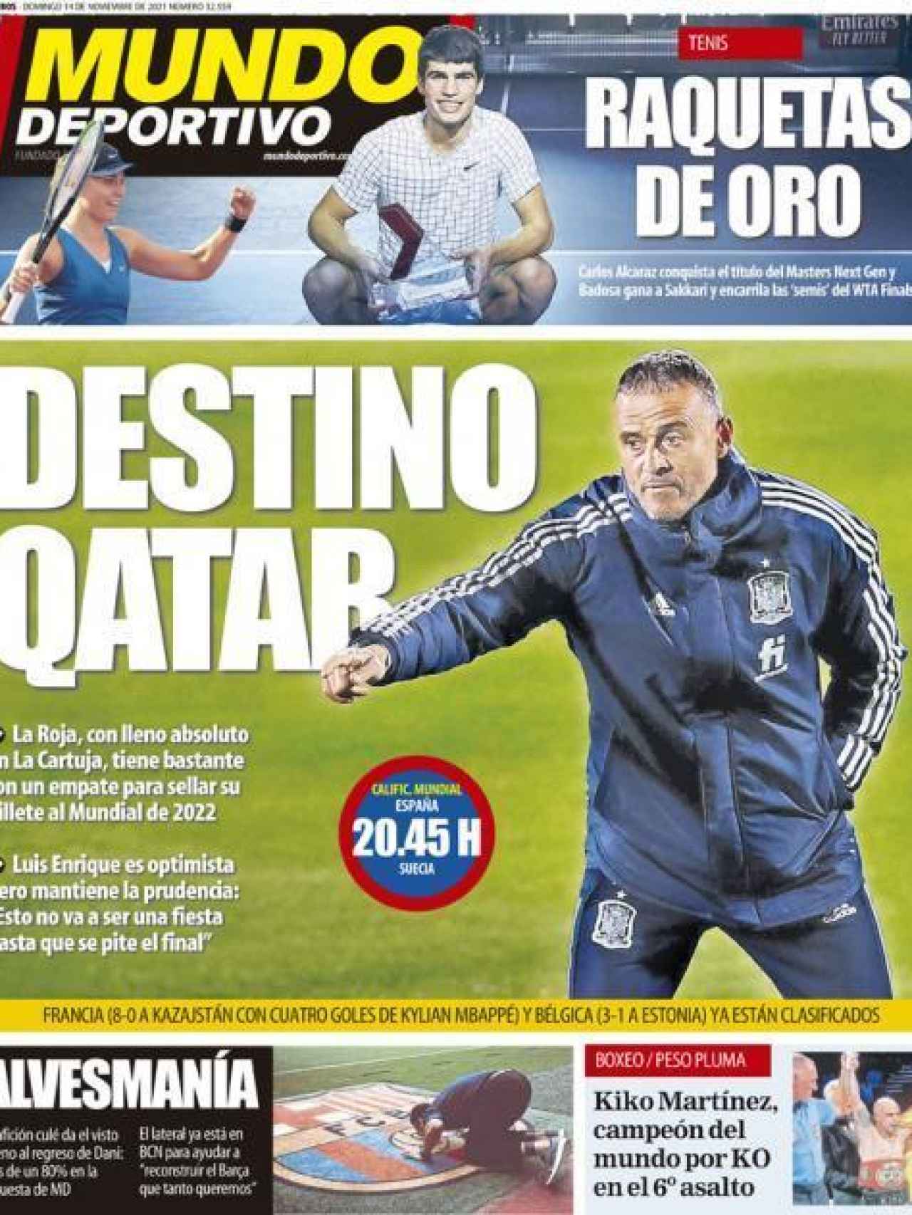 La portada del diario Mundo Deportivo (14/11/2021)