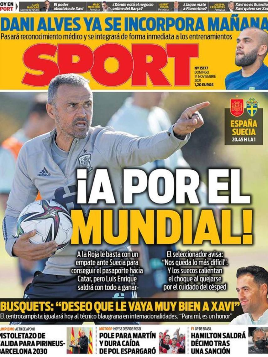 La portada del diario SPORT (14/11/2021)