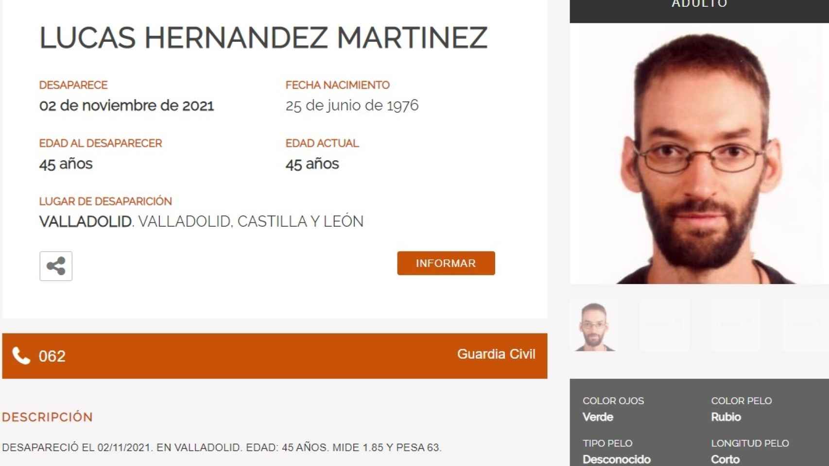 Lucas Hernández, desaparecido en Valladolid