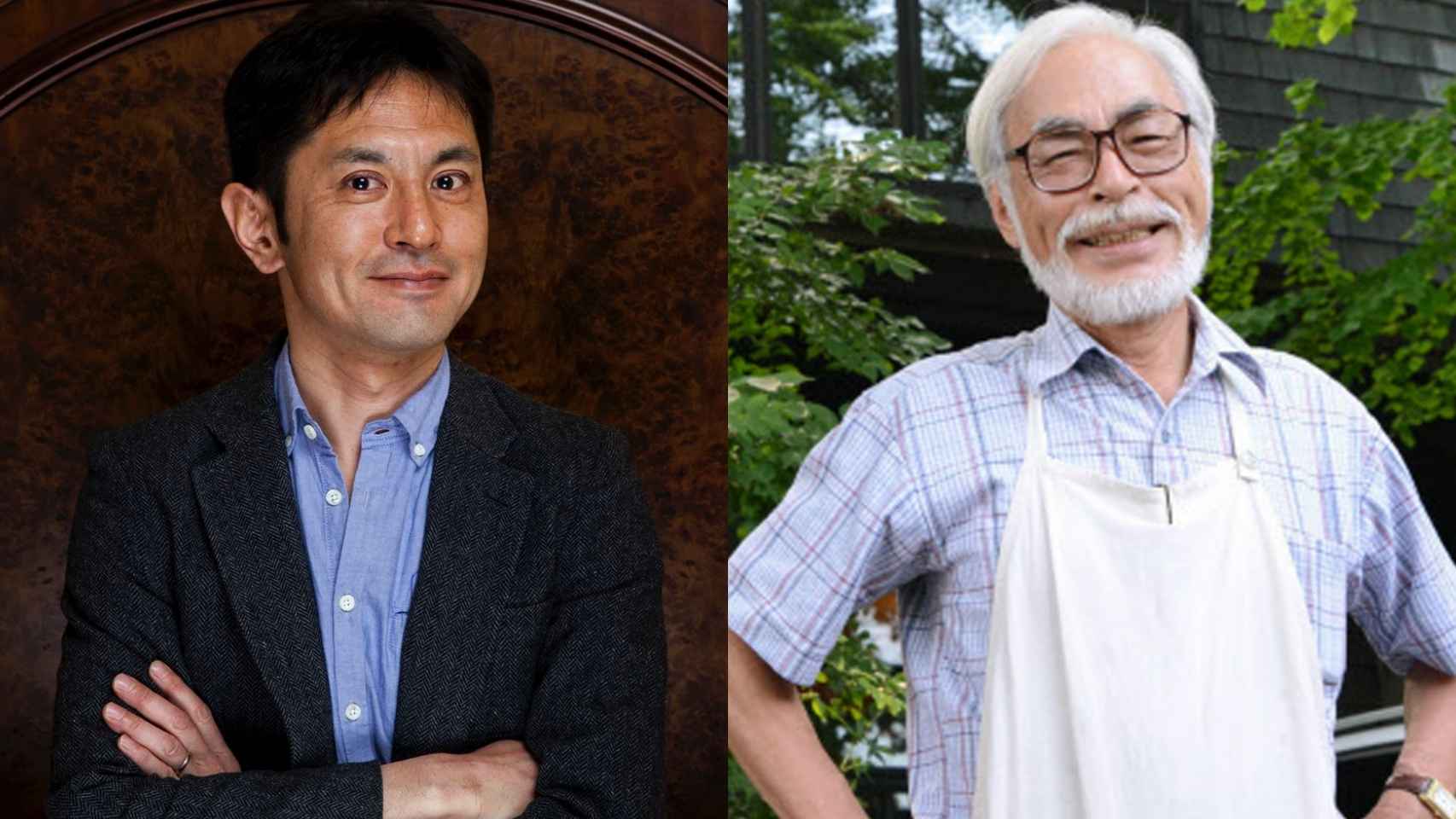 Goro Miyazaki (a la izquierda) y su padre, Hayao Miyazaki (en el lado derecho de la imagen).