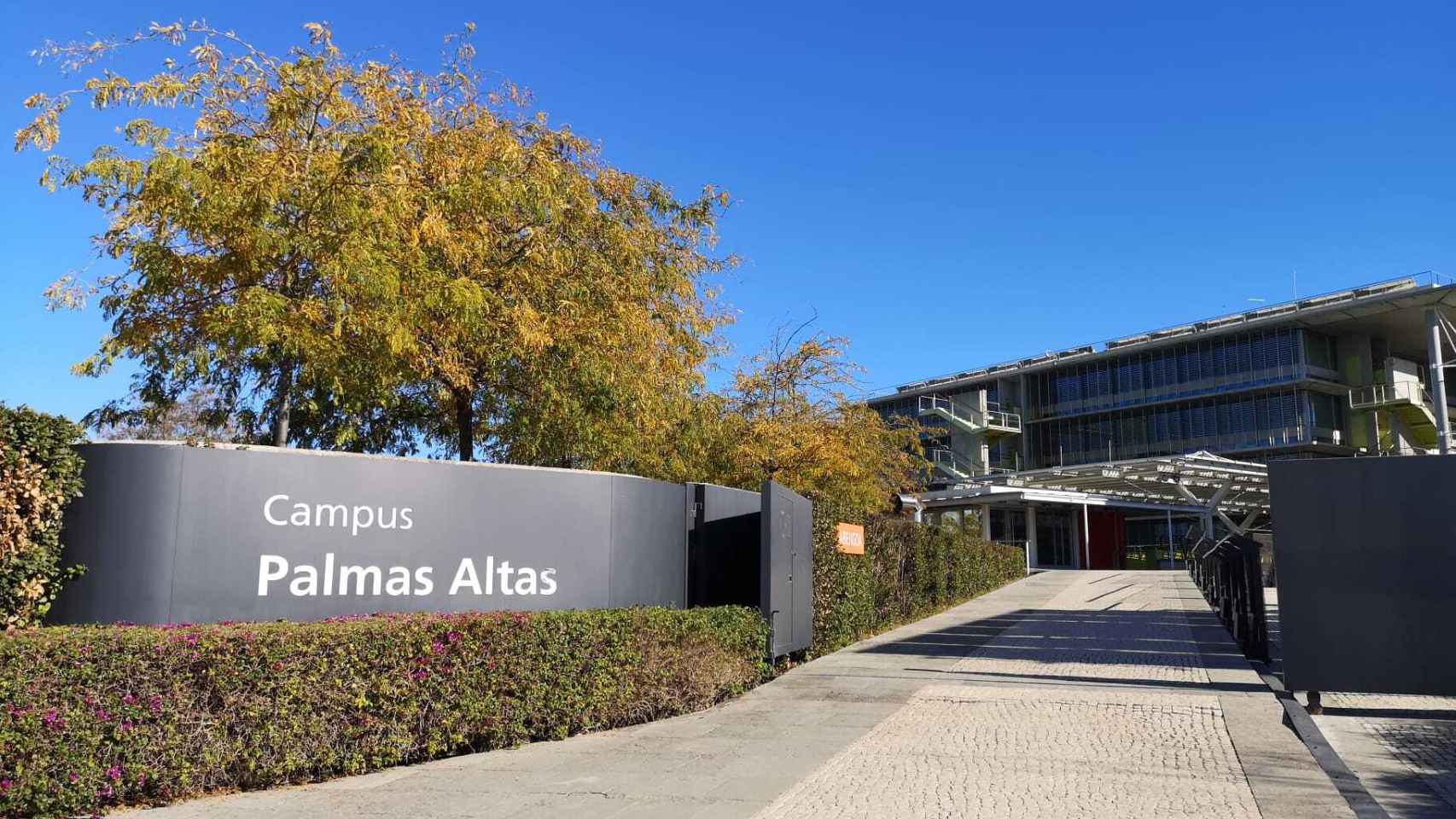 La entrada al Campus de Palmas Altas el lunes
