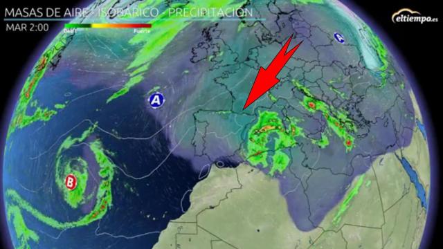 Masas de aire frío de origen europeo llegando a España. Eltiempo.es.