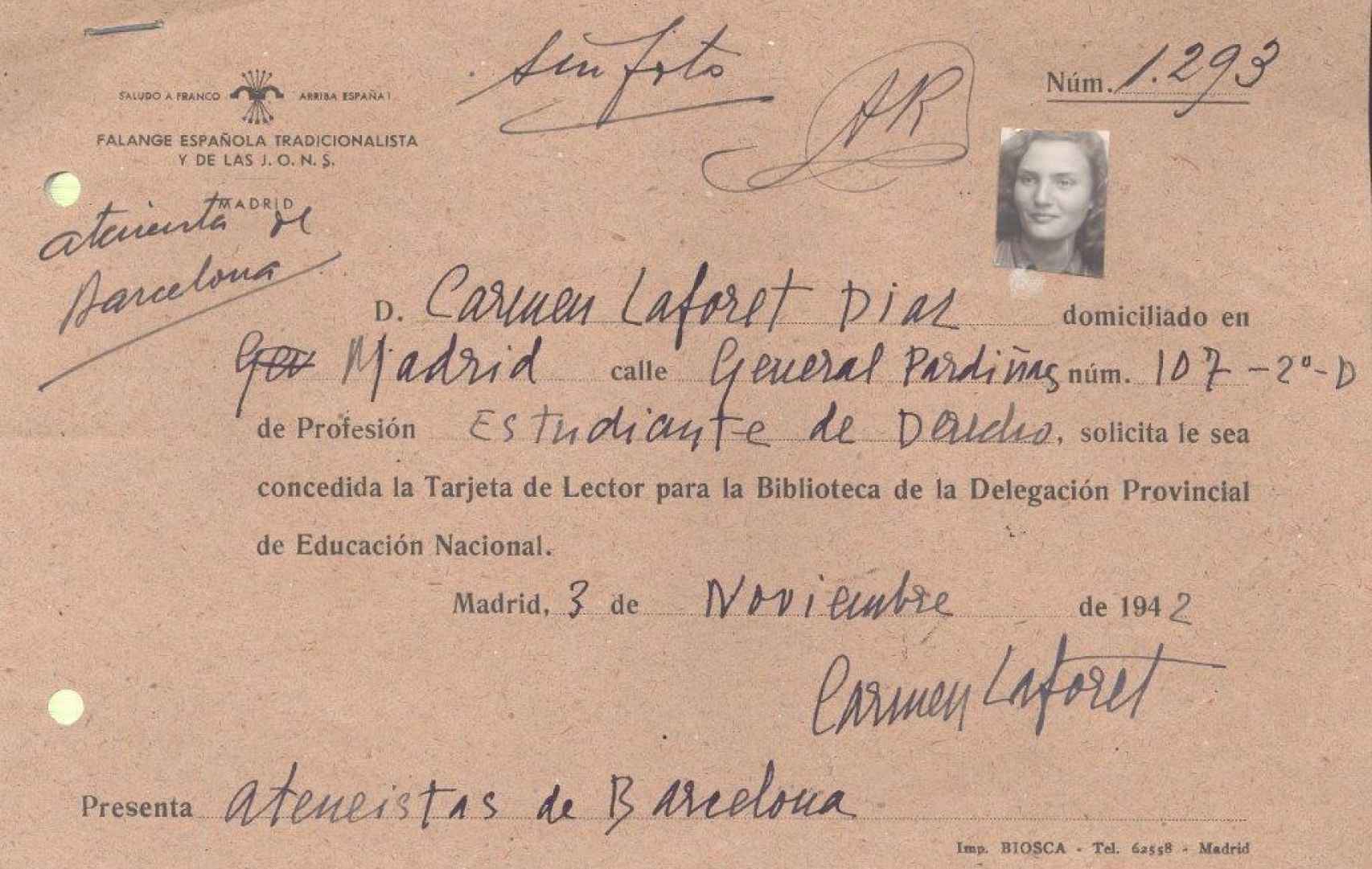 Carnet de Carmen Laforet, año 1942.
