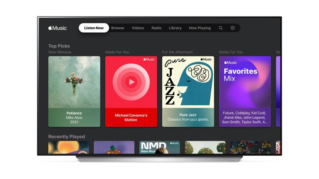 Televisor de LG ejecutando Apple Music.