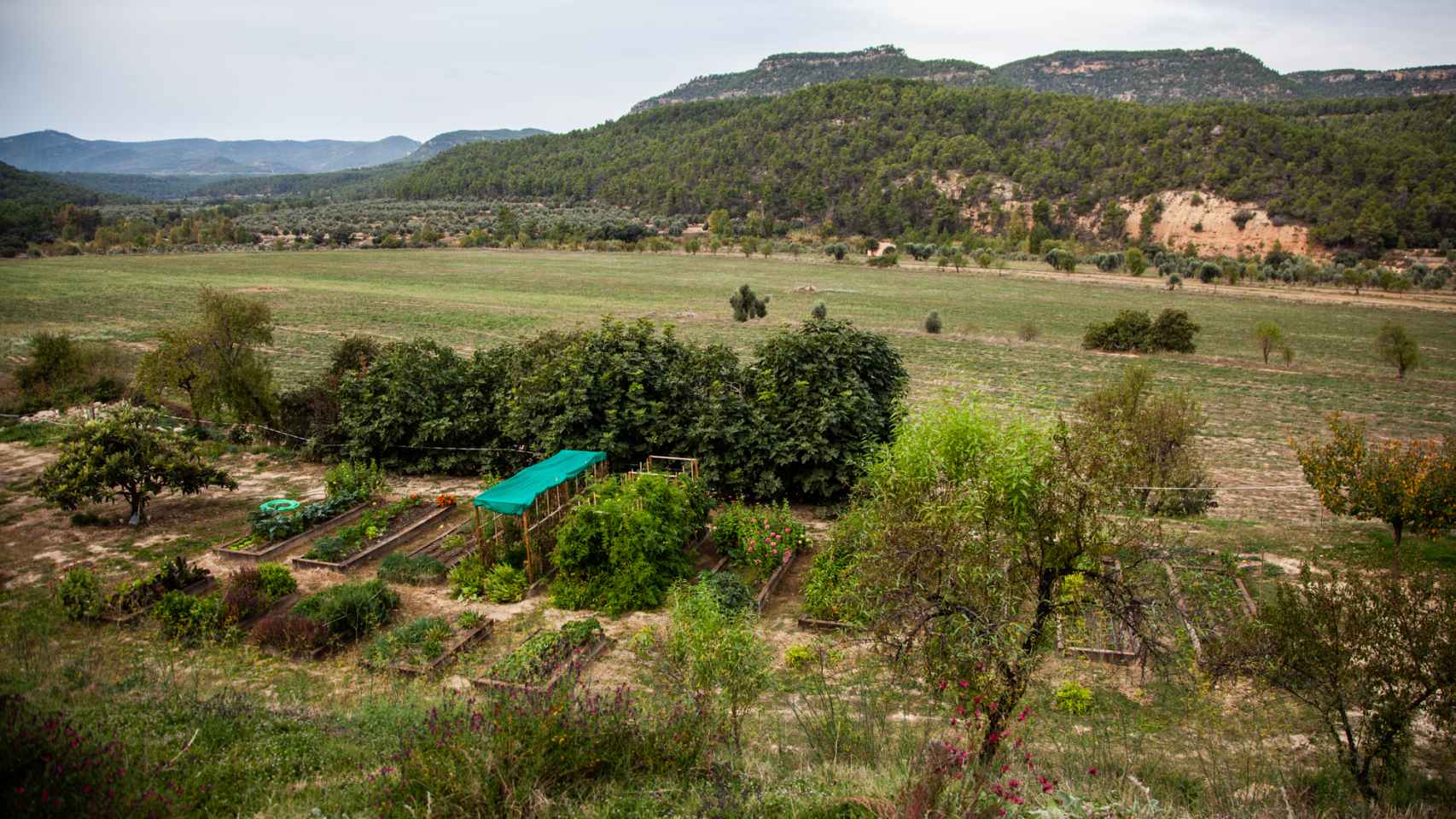 Vista de la comarca del Matarraña desde los jardines aromáticos del hotel.