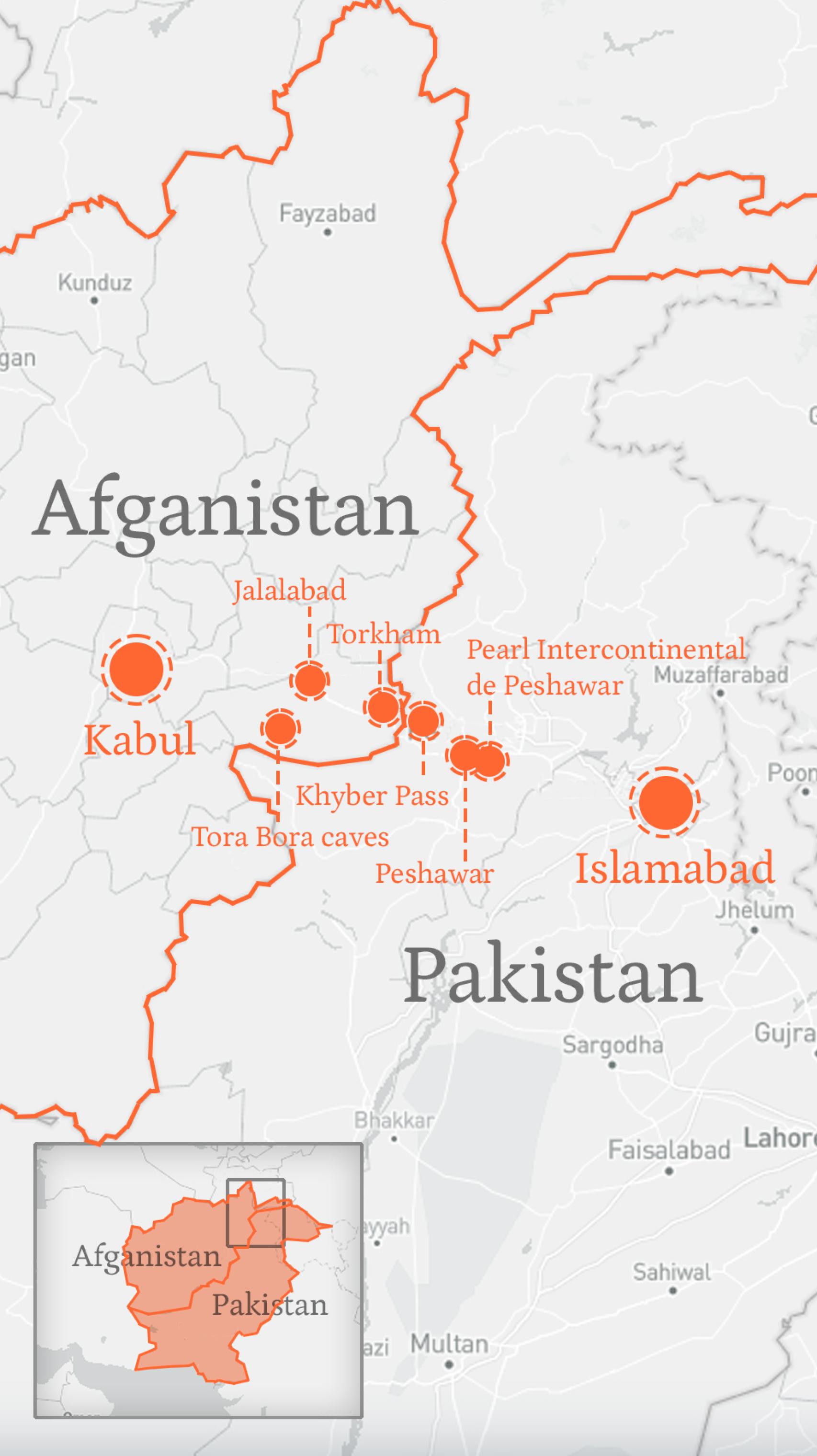Mapa de Afganistán con las zonas donde estuvo Julio Fuentes señaladas.