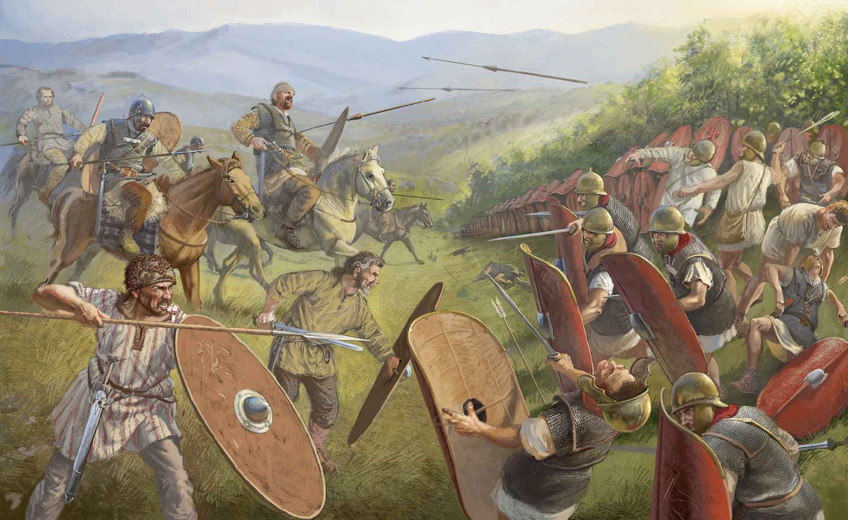 Recreación de un combate entre una legión romana y un ejército dacio.