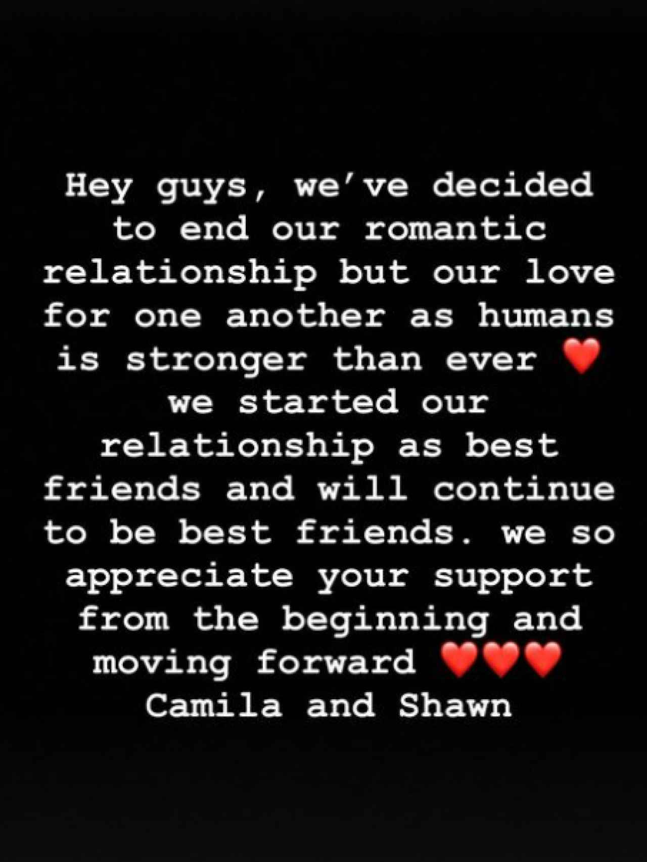 El comunicado de Camila Cabello y Shawn Mendes.