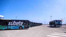Imagen de varios de los autobuses de la EMT de Málaga en las nuevas instalaciones.