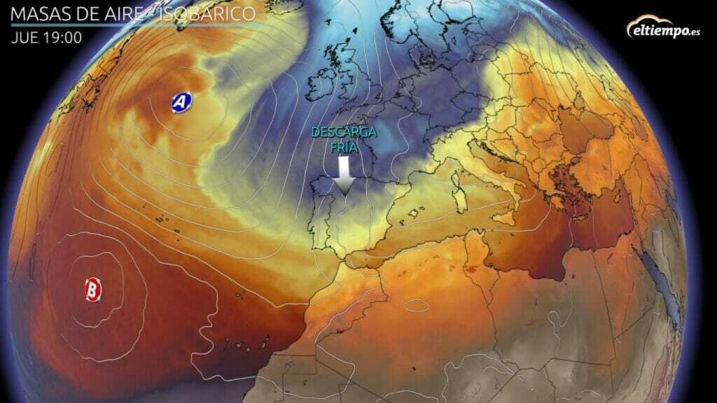 Entrada de aire frío prevista para mediados de la semana de que viene. Eltiempo.es.