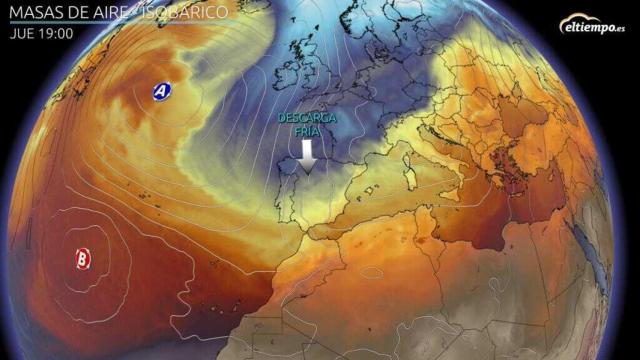 Entrada de aire frío prevista para mediados de la semana de que viene. Eltiempo.es.