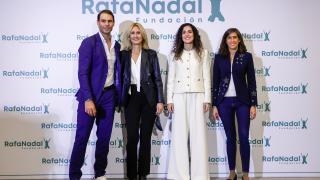 Rafa Nadal junto a su madre Ana María Parera y su esposa María Francisca Perelló en el acto del décimo aniversario de la Fundación