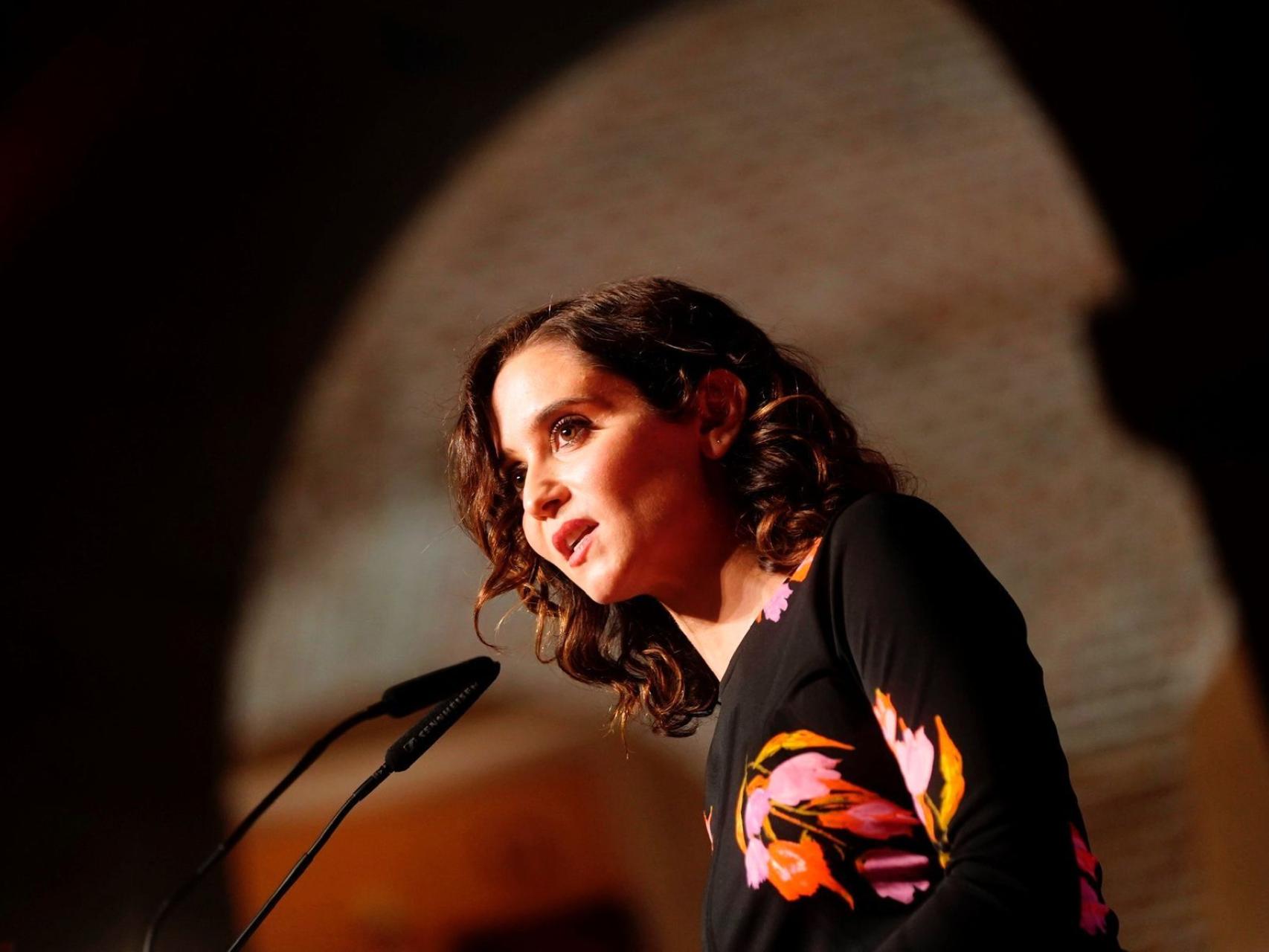 La presidenta de la Comunidad de Madrid, Isabel Díaz Ayuso, durante un discurso.