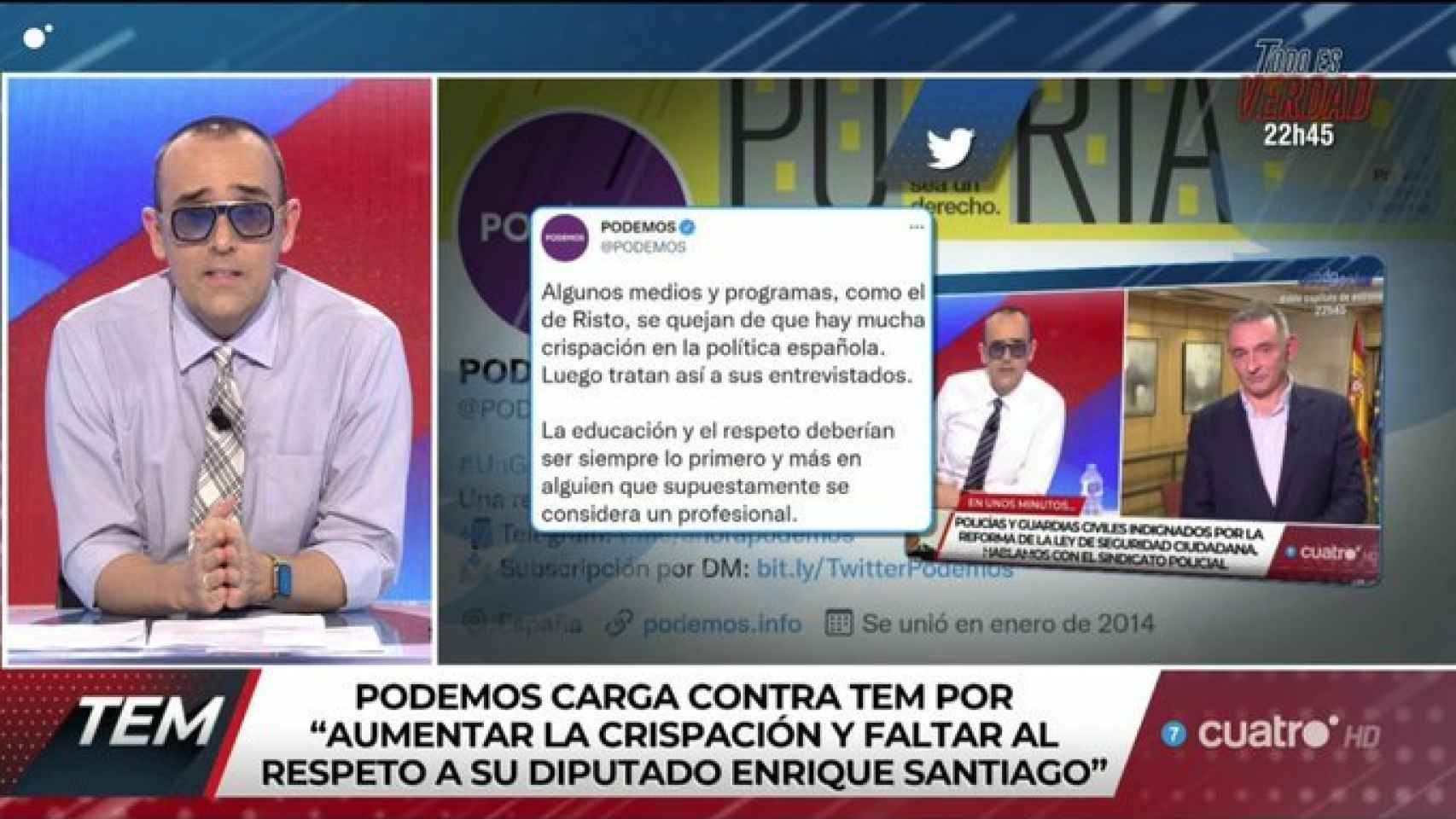 Risto en 'Todo es mentira' contestando a Podemos.
