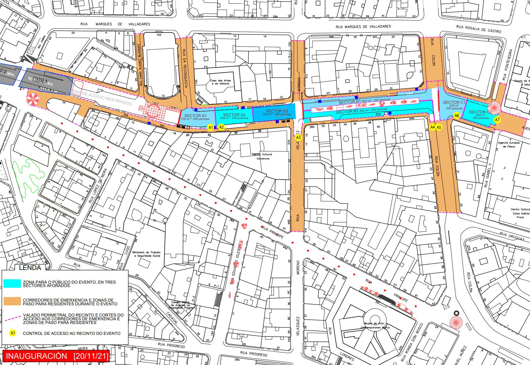 Plan de tráfico y accesos al acto de encendido de luces de Vigo