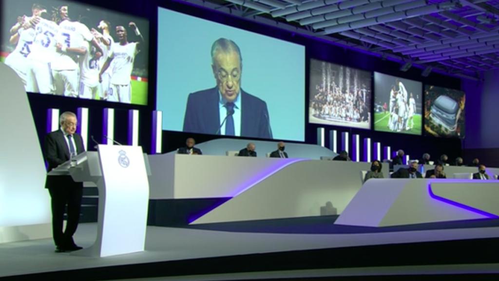 Florentino Pérez, durante su discurso en la Asamblea