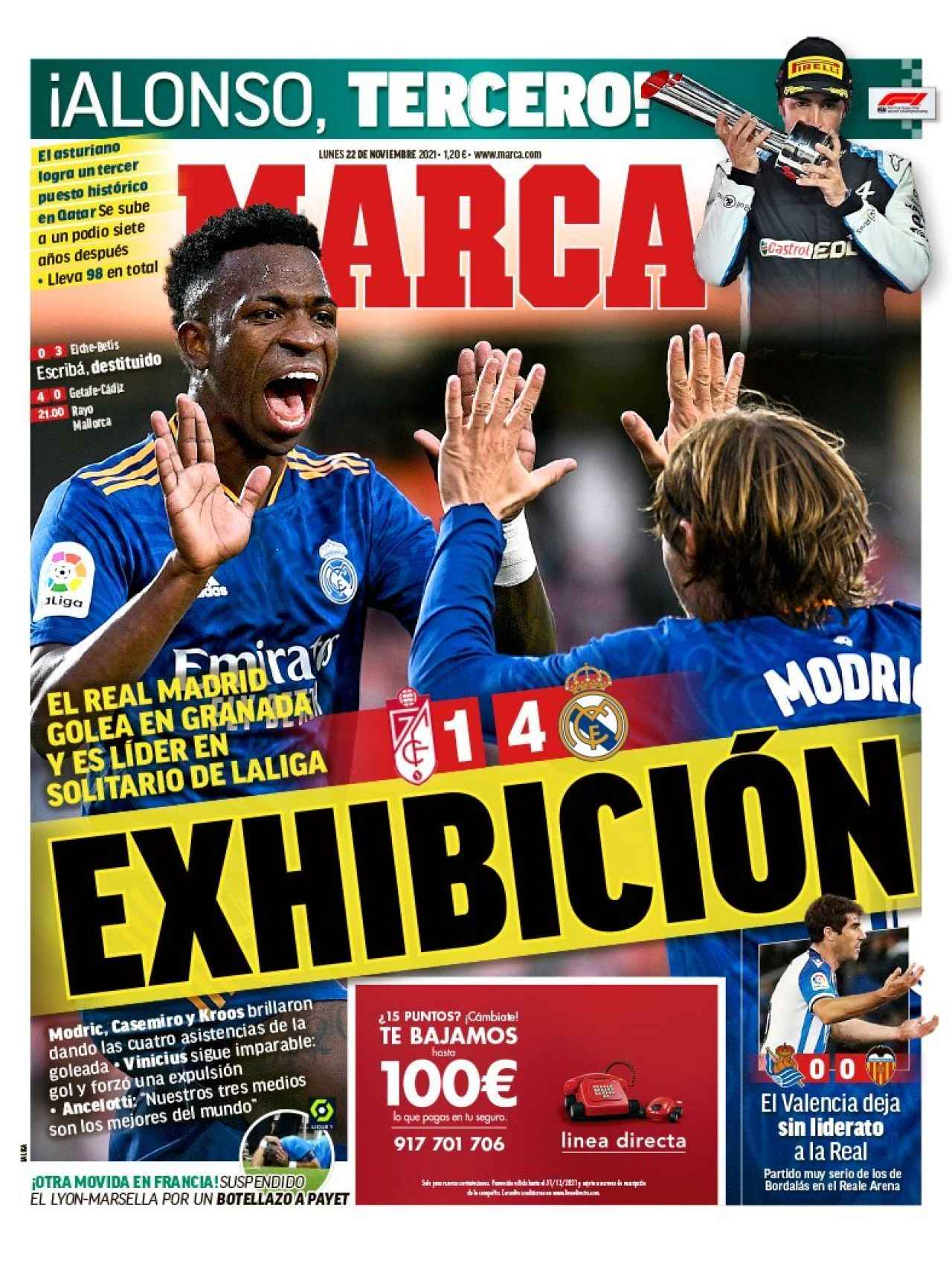 La portada del diario MARCA (22/11/2021)