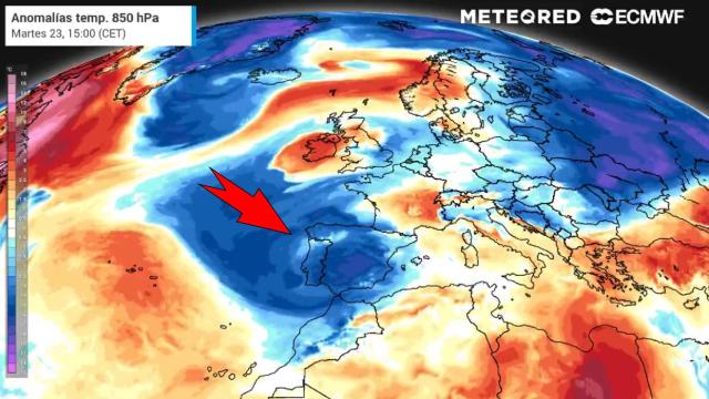 La masa de aire polar haciendo su entrada en España. Meteored.